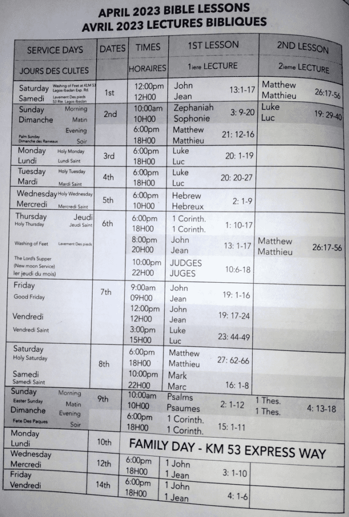 CCC Bible Lesson 2023 Celestial Church of Christ 7th Year Parish